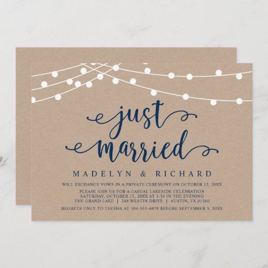 たった今結婚しましたの結婚パーティーお祝い 招待状 (正面/裏面)