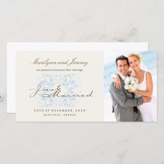 たった今結婚しましたの結婚写真の発表 案内状 (正面/裏面)
