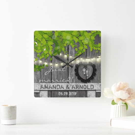 たった今結婚しましたの結婚式の発表の柱時計 スクエア壁時計 (ホーム)