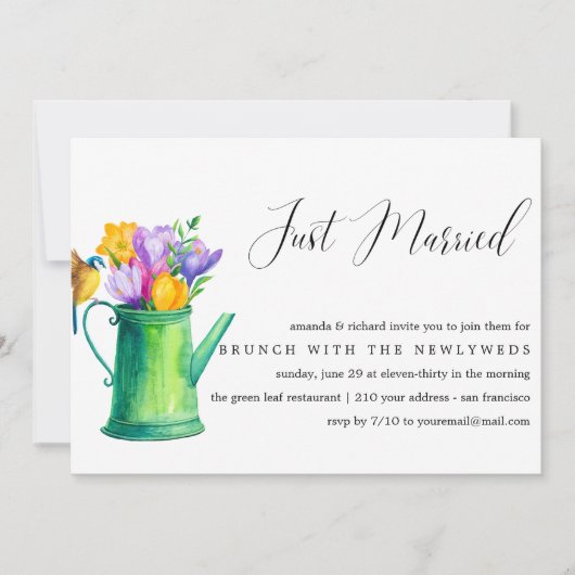 たった今結婚しましたの花の束の結婚ブランチ 招待状 (正面)