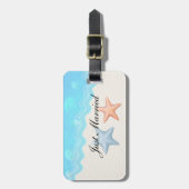たった今結婚しましたの貝殻のビーチ結婚式 ラゲッジタグ (正面縦)