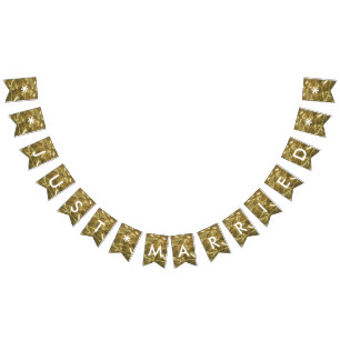 たった今結婚しましたの金ゴールドの白いグリッターの結婚披露宴 バンティングフラッグ