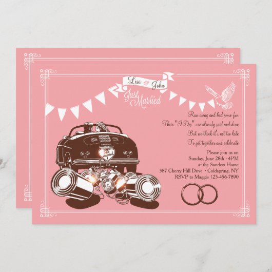 たった今結婚しましたの駆け落ちパーティの招待状 招待状 (正面/裏面)