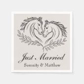 たった今結婚しましたウェスタン素朴ホースカントリーウェディング スタンダードカクテルナプキン (正面)