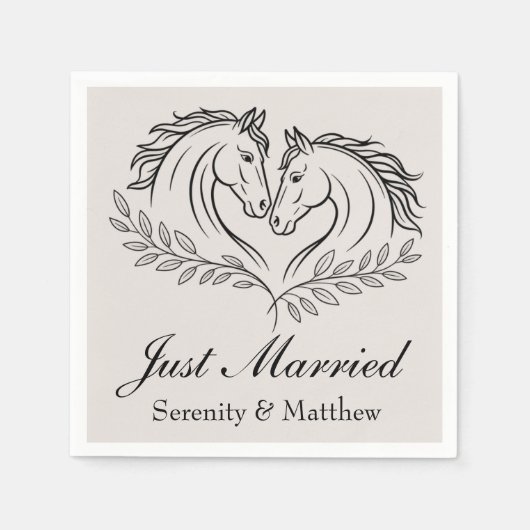 たった今結婚しましたウェスタン素朴ホースカントリーウェディング スタンダードカクテルナプキン (正面)