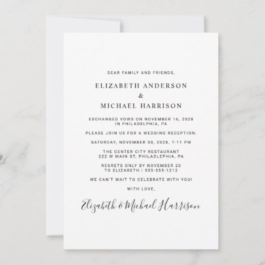 たった今結婚しましたウェディングレセプションフォト 案内状 (裏面)