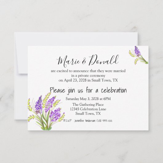 たった今結婚しましたウォーターカラーラベンダーとグリーンフローラ (裏面)