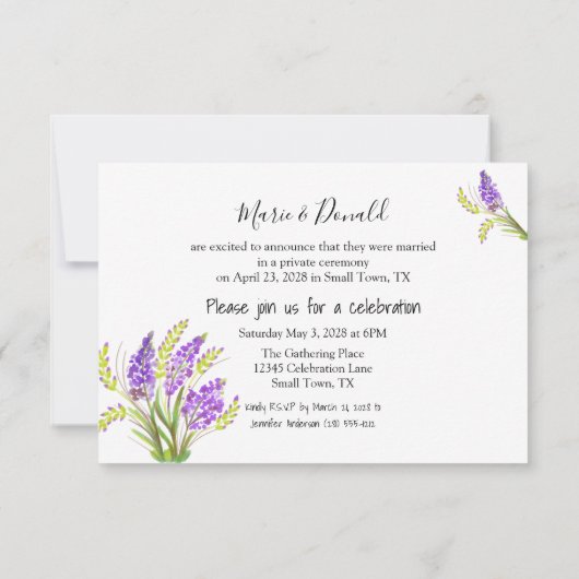 たった今結婚しましたウォーターカラーラベンダーとグリーンフローラ (裏面)