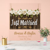たった今結婚しましたウッドサインホワイトローズ アクリルサイン (ウェディング)