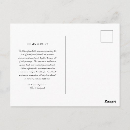 たった今結婚しましたエレガントな結婚式の写真のお知らせ ポストカード (裏面)