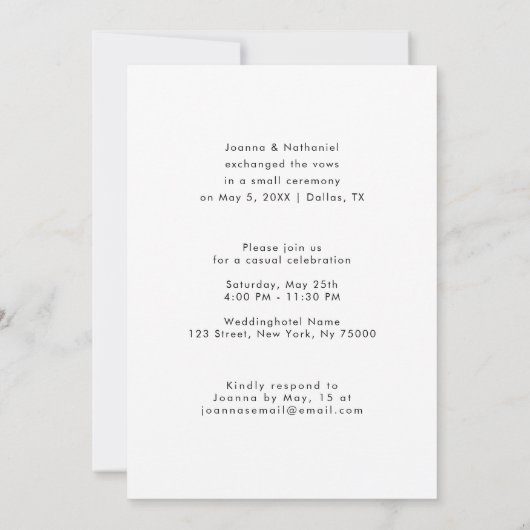 たった今結婚しましたエレガントシンプルの駆け落ち 招待状 (裏面)