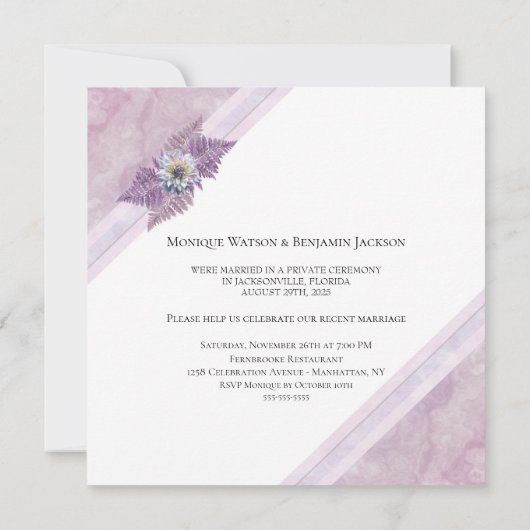 たった今結婚しましたエレガントダスティピンクフローラ大理石 招待状 (裏面)