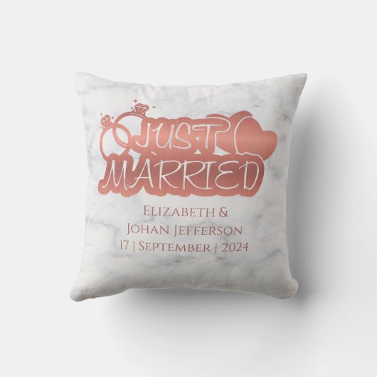 たった今結婚しましたエレガントバラ金ゴールド結婚のおみやげ クッション (裏面)