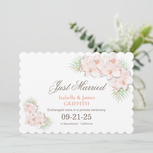 たった今結婚しましたエレガントピンクオーキッドフローラ結婚ズ 案内状 (スタンド正面)