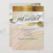 たった今結婚しましたエレガントピンクフェイク金ゴールド 案内状 (正面/裏面)