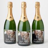 たった今結婚しましたエレガントフォト結婚ズ スパークリングワインラベル (ボトル)