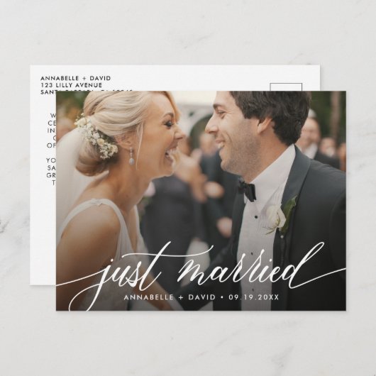 たった今結婚しましたエレガントフォト結婚ズ ポストカード (正面/裏面)