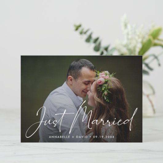 たった今結婚しましたエレガントフォト結婚ズ 案内状 (スタンド正面)