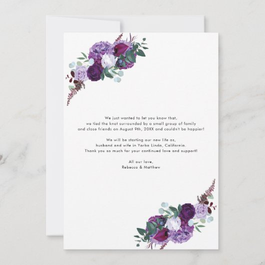 たった今結婚しましたエレガントフローラス結婚クリプトの写真 案内状 (裏面)