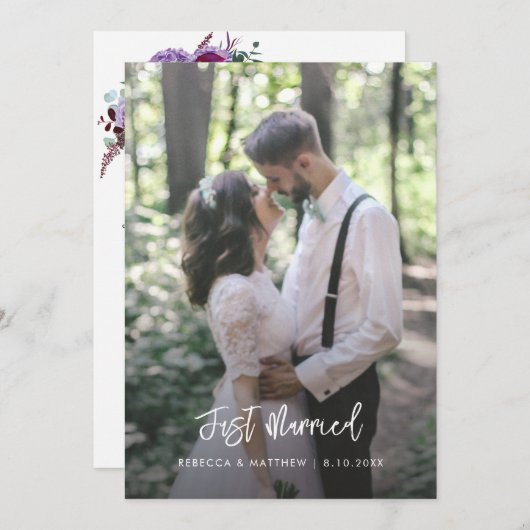 たった今結婚しましたエレガントフローラス結婚クリプトの写真 案内状 (正面/裏面)