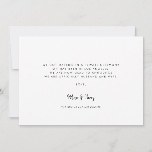 たった今結婚しましたエレガントロマ結婚ティックの写真カード 案内状 (裏面)