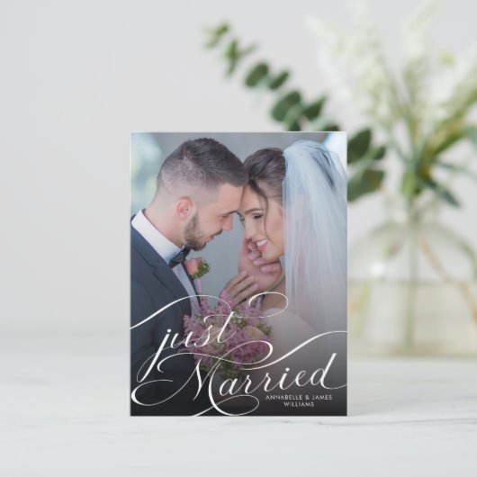 たった今結婚しましたエレガント写真結婚の発表 ポストカード (スタンド正面)
