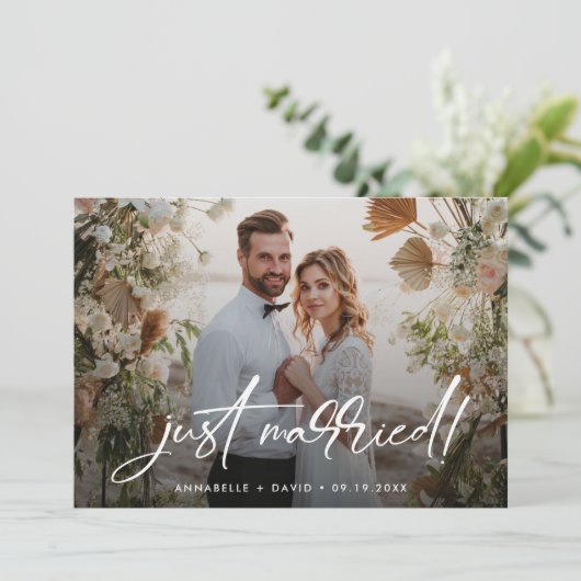 たった今結婚しましたエレガント写真結婚の発表 案内状 (スタンド正面)