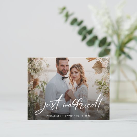 たった今結婚しましたエレガント写真結婚はがき ポストカード (スタンド正面)