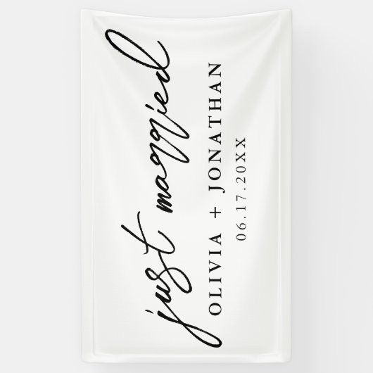 たった今結婚しましたエレガント書のスクリプ結婚ト 横断幕 (縦)