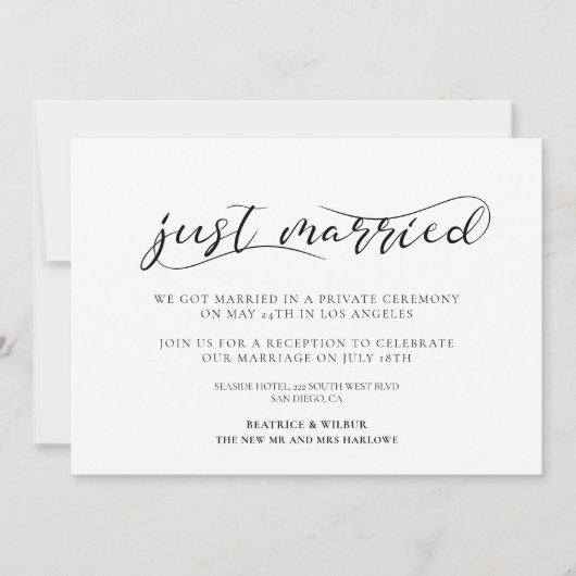 たった今結婚しましたエレガント書の発表 招待状 (正面)