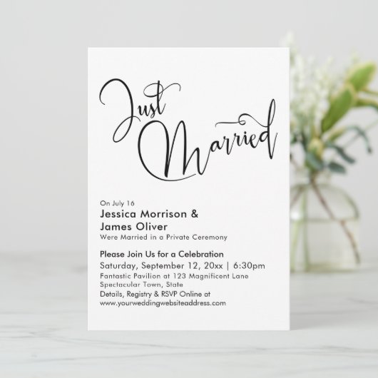 たった今結婚しましたエレガント書道(白黒) 招待状 (スタンド正面)