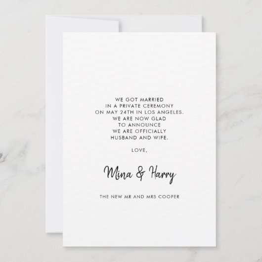 たった今結婚しましたエレガント発表写真カード 案内状 (裏面)