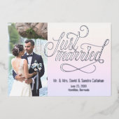 たった今結婚しましたエレガント発表写真カード 箔シーズンカード (正面)