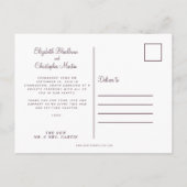 たった今結婚しましたエロペメントフォトパープルエレガントフローラ インビテーションポストカード (裏面)