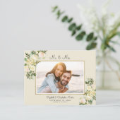 たった今結婚しましたエロペメント写真フローラエレガントバラ インビテーションポストカード (スタンド正面)