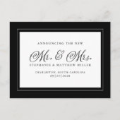 たった今結婚しましたエロペメント白黒シックエレガント インビテーションポストカード (正面)