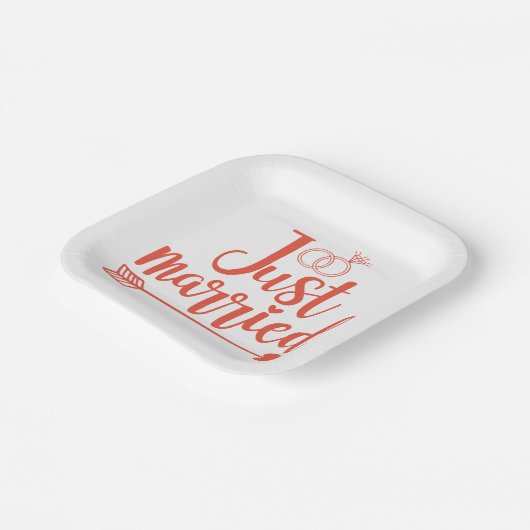 たった今結婚しましたオレンジ ペーパープレート (傾斜あり)