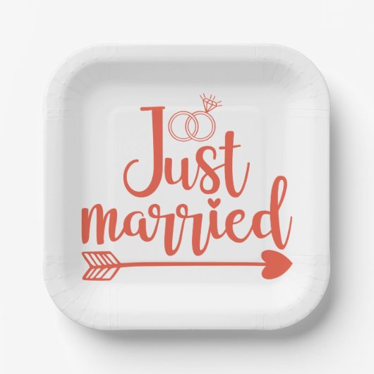 たった今結婚しましたオレンジ ペーパープレート (正面)