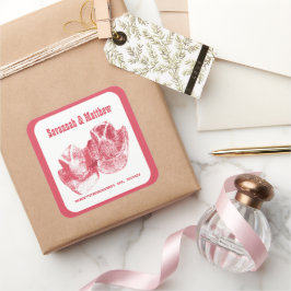 たった今結婚しましたカウボーイ女性のカーボーイハット結婚ズステッカー スクエアシール