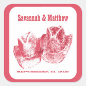 たった今結婚しましたカウボーイ女性のカーボーイハット結婚ズステッカー スクエアシール (正面)