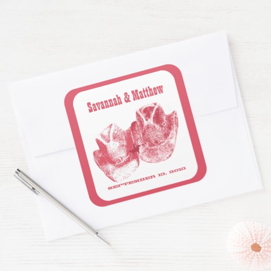 たった今結婚しましたカウボーイ女性のカーボーイハット結婚ズステッカー スクエアシール (封筒)