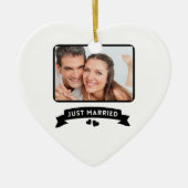 たった今結婚しましたカスタムウェディングフォト セラミックオーナメント (正面)
