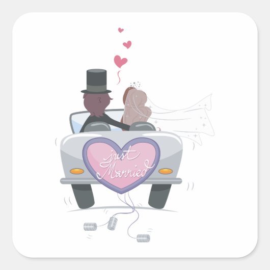 たった今結婚しましたカップルの運転オフ スクエアシール (正面)