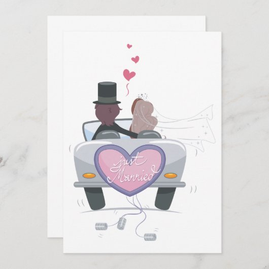 たった今結婚しましたカップルの運転オフ 招待状 (正面/裏面)