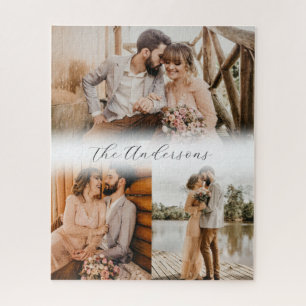 たった今結婚しましたカップル家族の写真コラージュ ジグソーパズル