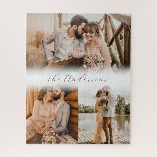 たった今結婚しましたカップル家族の写真コラージュ ジグソーパズル (縦)