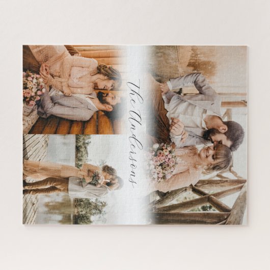 たった今結婚しましたカップル家族の写真コラージュ ジグソーパズル (横)