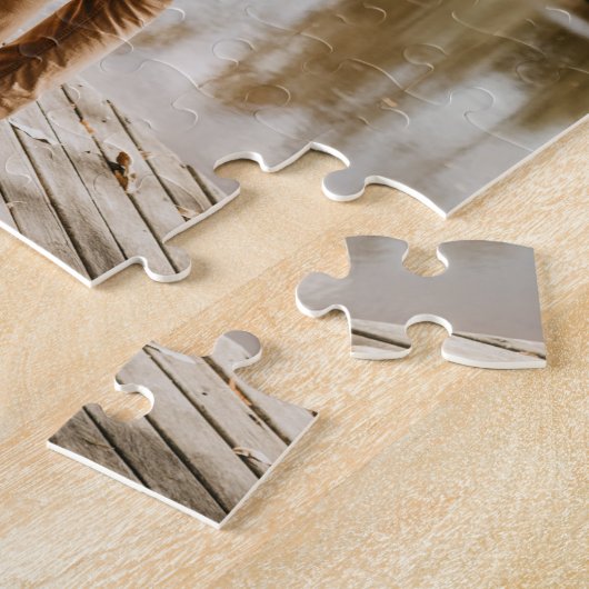 たった今結婚しましたカップル家族の写真コラージュ ジグソーパズル (側面)