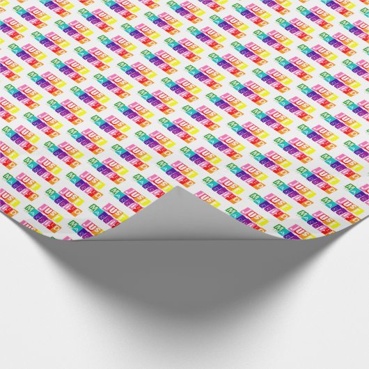 たった今結婚しましたカラフルレインボータイポグラフィパターン ラッピングペーパー (角)