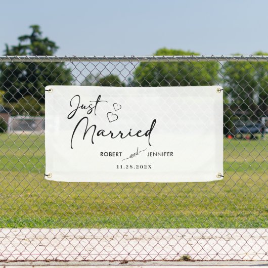 たった今結婚しましたカーバナー | かわいい結婚の装飾 横断幕 (インサイチュ)